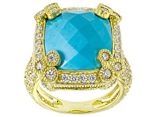 Judith Ripka 16x14mm Turquoise Simulant With 2.40ctw Bella Luce® 14k Gold Clad Monaco Ring - Size 10