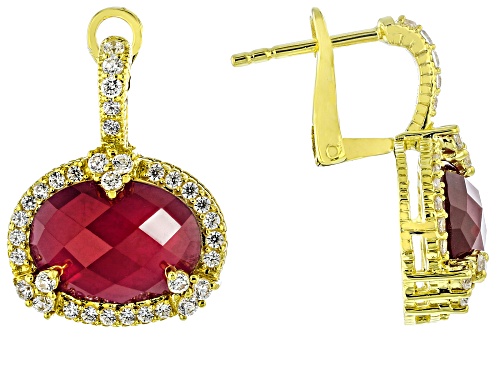 Judith Ripka 8.46ctw Lab Created Ruby Doublet With 1.63ctw Bella Luce® 14k Gold Clad Monaco Earrings