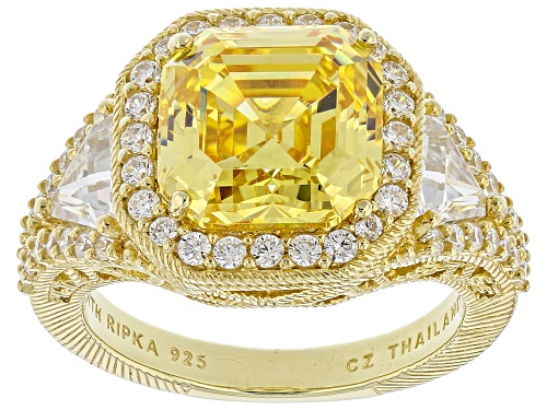 Judith Ripka 8.00ct Asscher Cut Canary & 2.50ctw Bella Luce® 14k Gold Clad Toujours Trillion Ring - Size 10