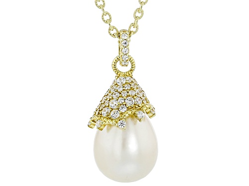Judith Ripka Cultured Freshwater Pearl With 0.95ctw Bella Luce® 14k Gold Clad Colette Necklace
