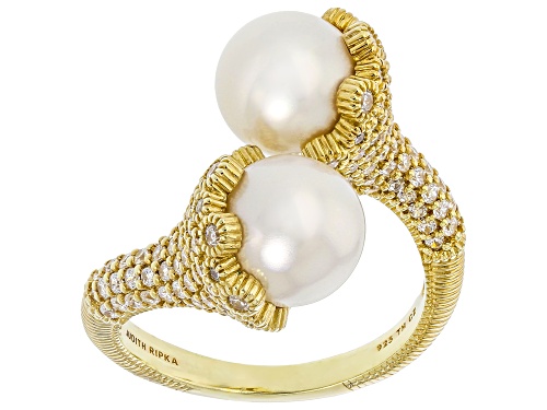 Judith Ripka Cultured Freshwater Pearl With 2.72ctw Bella Luce® 14k Gold Clad Colette Ring - Size 10