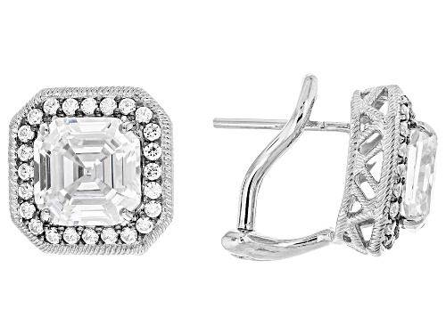 Judith Ripka Haute Collection 8.20ctw Asscher Cut Bella Luce® Rhodium Over Sterling Silver Earrings