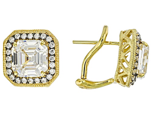 Judith Ripka Haute Collection 8.20ctw Asscher Cut Bella Luce® 14k Gold Clad Earrings