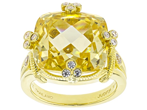 Judith Ripka 26.24ct Canary & 0.49ctw White Bella Luce® 14k Gold Clad Olivia Ring - Size 10