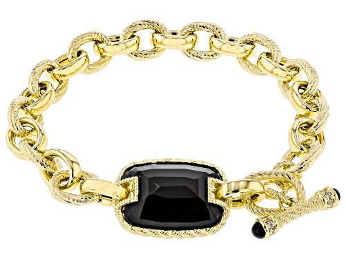 Judith Ripka Black Onyx With 0.16ctw Bella Luce® 14k Gold Clad Verona Loop & Toggle Bracelet - Size 8