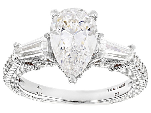 Judith Ripka  5.35tw Pear Shape & Tapered Baguette Bella Luce® Rhodium Over Silver Toujours Ring - Size 10