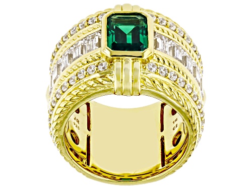 Judith Ripka 1.32ct Emerald Simulant With 4.30ctw Bella Luce® 14k Gold Clad Catalina Wide Band Ring - Size 9
