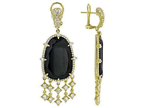 Judith Ripka 29x19mm Black Onyx With 7.22ctw Bella Luce® 14k Gold Clad Town & Country Earrings