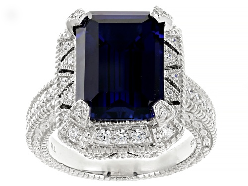 Judith Ripka 8.70ctw Lab Created Blue Sapphire & Bella Luce® Rhodium Over Silver Estate Ring - Size 11