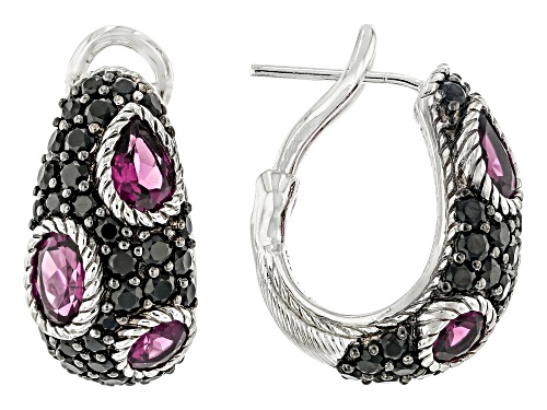 Judith Ripka 4.70ctw Rhodolite & Black Spinel Rhodium Over Sterling Silver Aurora Huggie Earrings