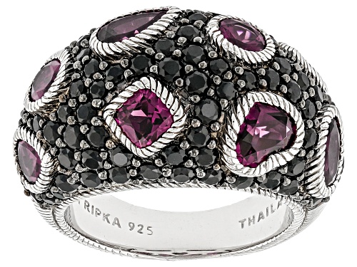 Judith Ripka 3.42ctw Rhodolite With 2.70ctw Black Spinel Rhodium Over Sterling Silver Aurora Ring - Size 6