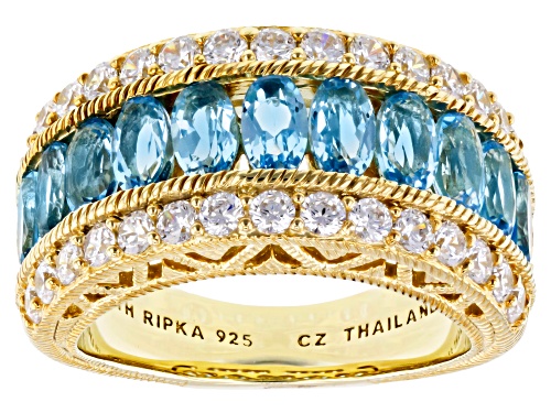 Judith Ripka 2.60ctw Swiss Blue Topaz With 1.60ctw Bella Luce® 14k Gold Clad Imperial Band Ring - Size 9