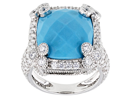 Judith Ripka Turquoise Simulant With 2.40ctw Bella Luce® Rhodium Over Sterling Silver Monaco Ring - Size 9
