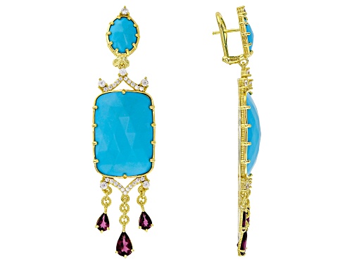 Judith Ripka Turquoise Simulant, Rhodolite & Bella Luce® 14k Gold Clad Allegria Earrings