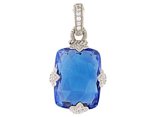 Judith Ripka 20.47ctw Lab Created Blue Quartz & Bella Luce® Rhodium Over Silver Fleur Epoch Enhancer