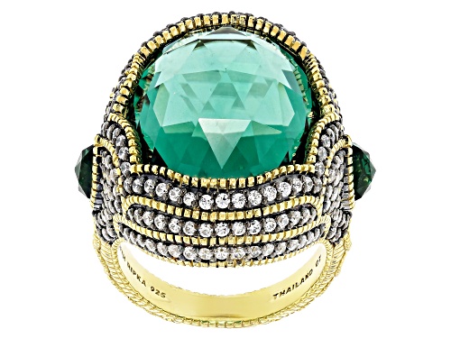 Judith Ripka 19.80ctw Lab Created Green Quartz & Bella Luce® 14k Gold Clad Marrakesh Ring - Size 6