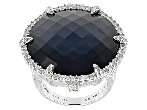 Judith Ripka Lab Blue Quartz & Hematine Doublet With Bella Luce® Rhodium Over Silver Eclipse Ring - Size 10