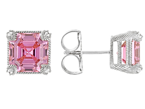 Judith Ripka 8.52ctw Haute Pink Bella Luce® Asscher Cut Rhodium Over Sterling Silver Stud Earrings