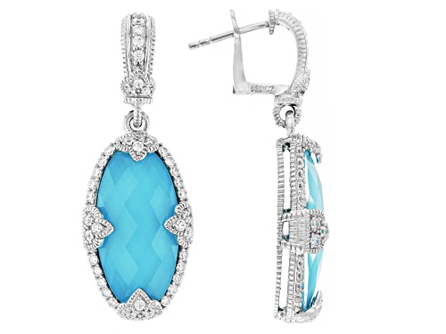 Judith Ripka Turquoise Simulant Doublet with Bella Luce® Rhodium Over Silver Fleur Epoch Earrings