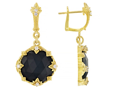 Judith Ripka Lab Blue Quartz Hematine Doublet 14k Gold Clad Starlight Earrings