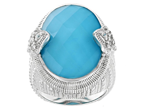 Judith Ripka Turquoise Simulant Doublet Rhodium Over Sterling Silver Ring - Size 9