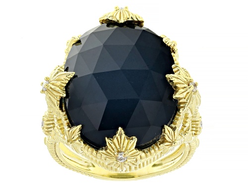 Judith Ripka Lab Blue Quartz & Hematine Doublet 14k Gold Clad Starlight Cocktail Ring - Size 10