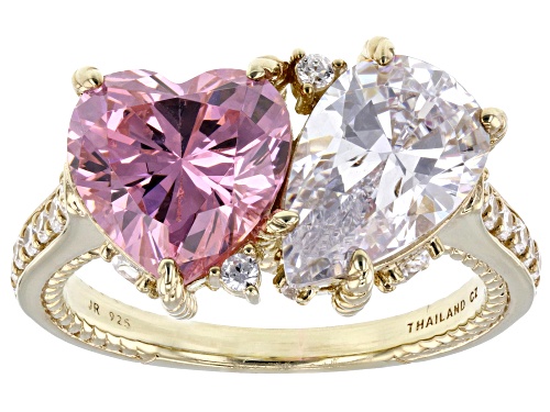 Judith Ripka 9.02ctw Pink & White Bella Luce® 14k Gold Clad Toi Et Moi Romance Ring - Size 9