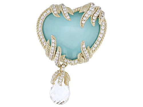 Judith Ripka Turquoise & Crystal Quartz Doublet, Bella Luce® & Crystal Quartz 14k Gold Clad Brooch