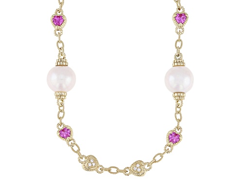 Judith Ripka Cultured Freshwater Pearl and Multi Gem 14k Gold Clad Romance Necklace - Size 16