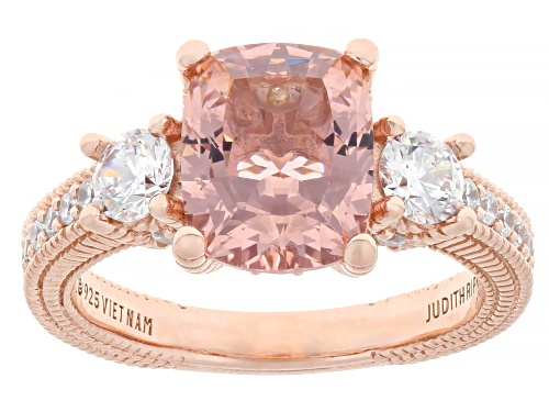 Judith Ripka 4.62ctw Morganite Simulant & White Bella Luce® 14k Rose Gold Clad Princess Ring - Size 10