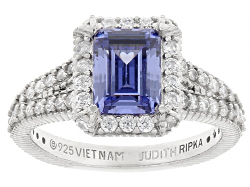 Judith Ripka 4.00ctw Tanzanite Simulant & White Bella Luce® Rhodium Over Silver Princess Ring - Size 10