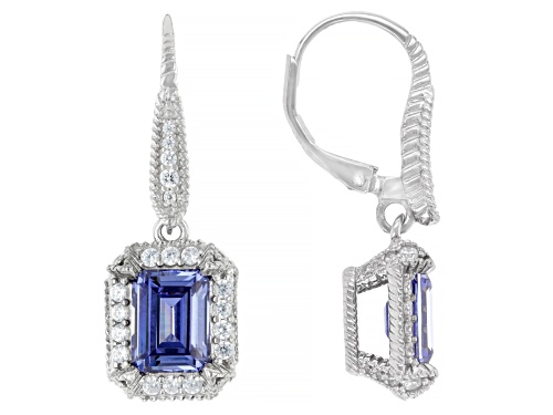 Judith Ripka 6.36ctw Tanzanite Simulant & White Bella Luce® Rhodium Over Silver Princess Earrings