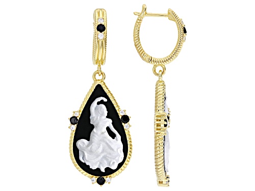 Judith Ripka Resin, Black Spinel & Bella Luce® 14k Gold Clad Verona Dancing Nymph Cameo Earrings