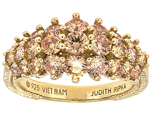 Judith Ripka 3.37ctw Round Champagne Bella Luce® 14k Gold Clad Bubbles Ring - Size 6