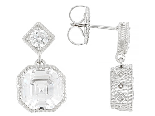 Judith Ripka 14.35ctw Asscher Cut Bella Luce® Rhodium Over Sterling Silver Haute Dangle Earrings