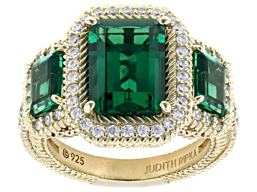 Judith Ripka 7.80ctw Emerald Simulant and 0.99ctw Bella Luce® 14k Gold Clad Princess Ring - Size 10