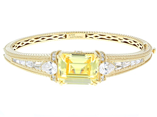 Judith Ripka 34.83ct Canary & 5.67ctw White Bella Luce® 14k Gold Clad Princess Bangle - Size 7