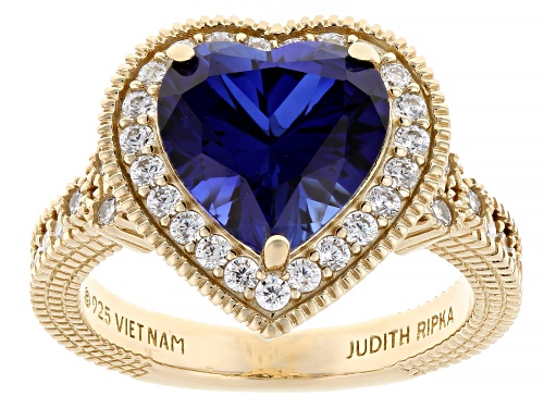 Judith Ripka 4.25ct Lab Created Sapphire with 0.78ctw Bella Luce® 14k Yellow Gold Clad Amour Ring - Size 11