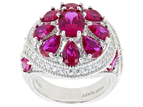 Judith Ripka 12.76ctw Lab Ruby With 1.22ctw White Bella Luce® Rhodium Over Silver Celebration Ring - Size 8