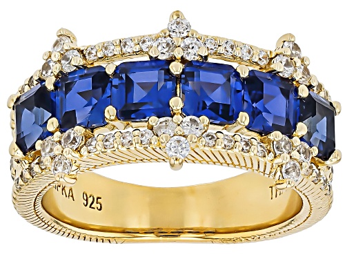 Judith Ripka 1.02ctw Lab Blue Sapphire with 1.25ctw White Bella Luce® 14k Gold Clad Toujours Ring - Size 8