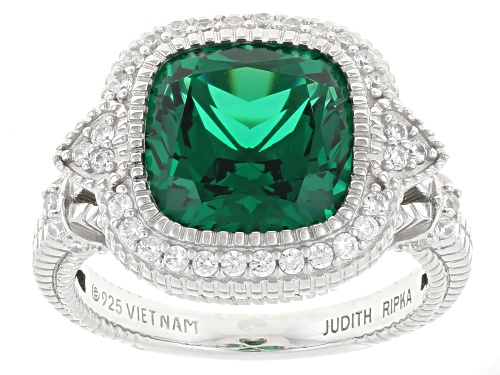 Judith Ripka 5.97ctw Emerald Simulant with 0.77ctw Bella Luce® Rhodium Over Silver Amour Ring - Size 9