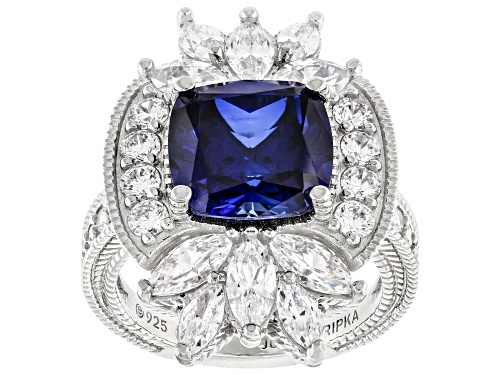 Judith Ripka 9.51ct Lab Blue Sapphire with 5.03ctw Bella Luce® Rhodium Over Silver Celebration Ring - Size 10