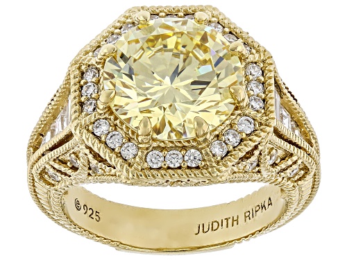 Judith Ripka 7.19ctw Brilliant Cut Canary and White Bella Luce® 14k Gold Clad Haute Ring - Size 10