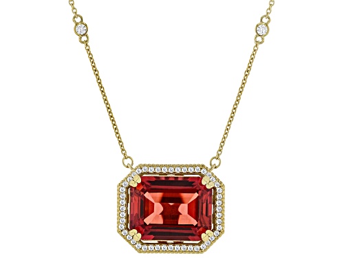 Judith Ripka 20.74ctw Lab Padparadscha Sapphire with Bella Luce® 14k Gold Clad Princess Necklace - Size 18