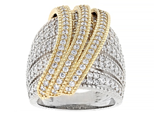 Judith Ripka 3.03ctw Bella Luce® Rhodium and 14k Yellow Gold Clad Harmony Two-Tone Wave Ring - Size 5