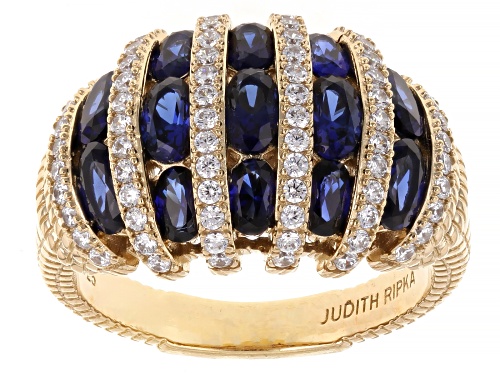Judith Ripka 4.98ctw Lab Blue Sapphire with White Bella Luce® 14k Gold Clad Rapture Ring - Size 9