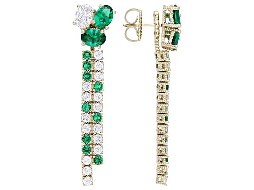 Judith Ripka 12.67ctw Green Emerald Simulant with Bella Luce® 14k Gold Clad Haute Two-fer Earrings