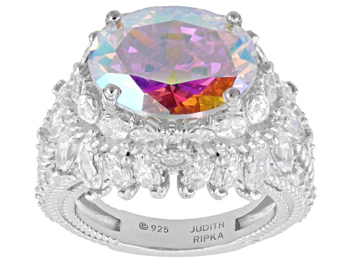 Judith Ripka 19.39ctw Aurora Borealis and White Bella Luce® Rhodium Over Sterling Silver Ring - Size 9