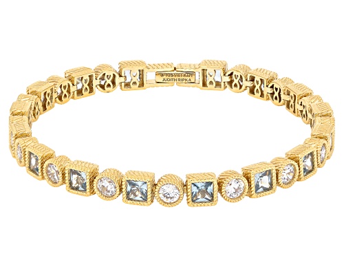 Judith Ripka 9.44ctw Lab Created Blue Spinel with White Bella Luce® 14k Gold Clad Bracelet - Size 8