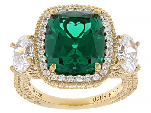Judith Ripka 5.86ct Emerald Simulant With 2.91ctw Bella Luce® 14k Gold Clad Ring - Size 10